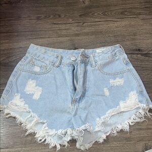 Distressed Light Blue Denim Shorts